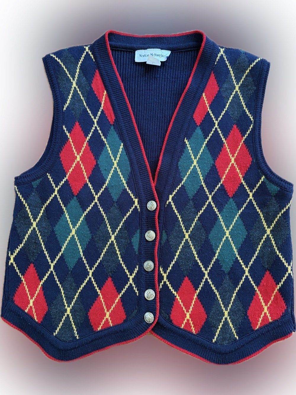 Norton McNaughton vintage 1990s argyle knit sleeveless sweater Vest Large